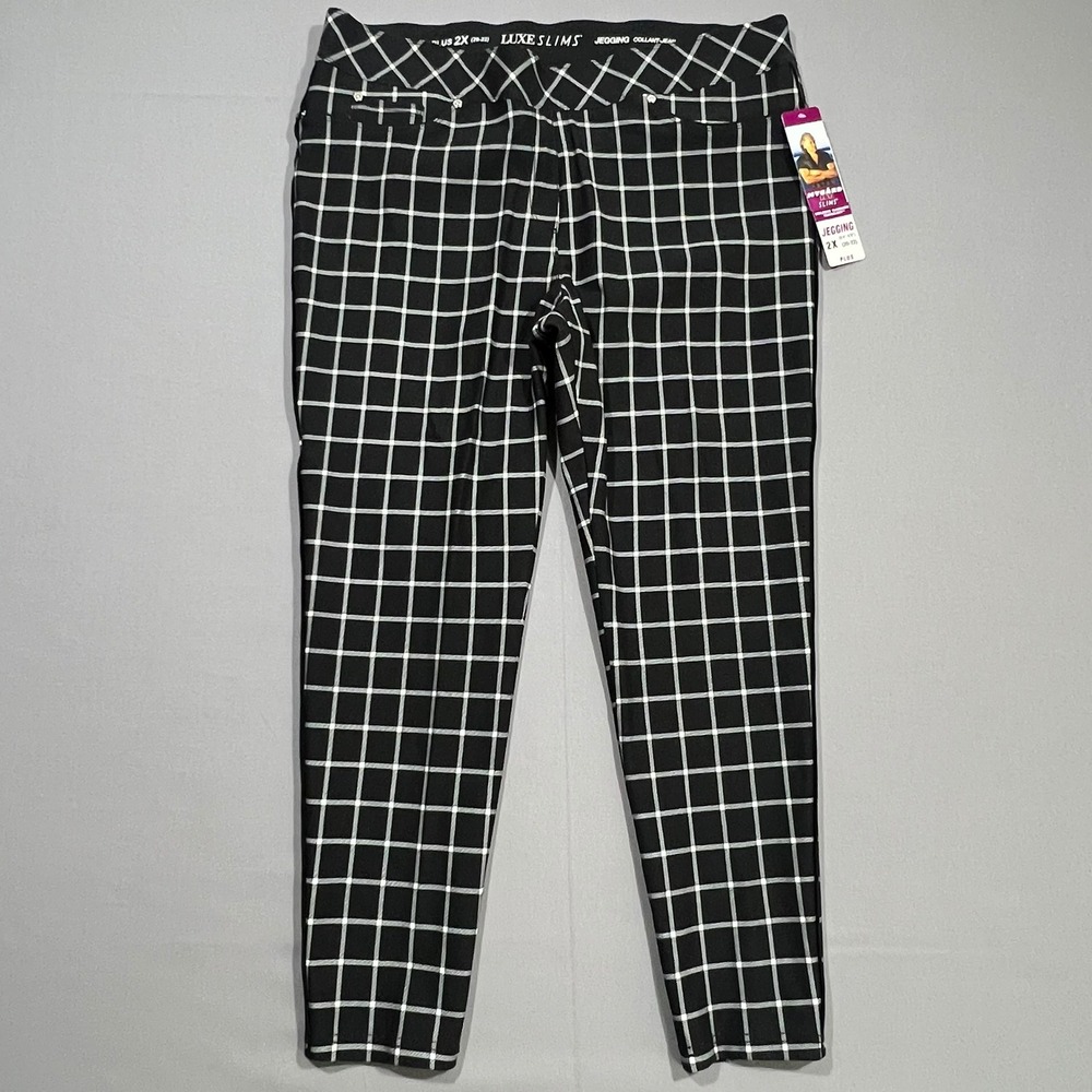 Peter Nygard Jegging Luxe‎ Slims Windowpane Black White Academia Women 2X Plus